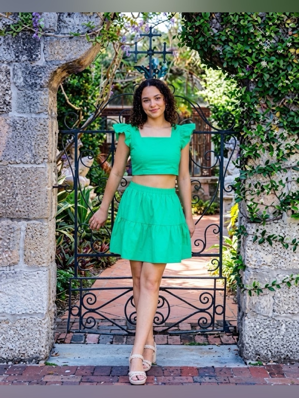 Altar'd State Matching Top & Skirt Set in Vibrant Green